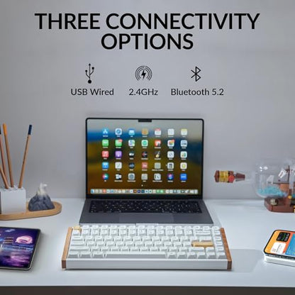 Keychron K2 HE Rapid Trigger Wireless Custom Keyboard with Hall Effect Gateron Double-Rail Magnetic Switch, 2.4 GHz QMK Bluetooth 5.2 RGB Compatible with Mac Windows Linux (Aluminum + Wood) - color: Gateron Double-Rail Magnetic Switch - White