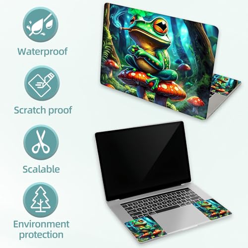 Universal Laptop Skin Decal, 3-Piece Vinyl Protector for 12 13 14 15.6" Notebook, Waterproof Anti-Scratch, Easy Trim & Bubble-Free Finish, Frog Smoking on Top of Mushrooms - color: Frog Smoking on Top of Mushrooms