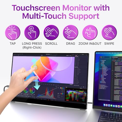 cocopar Portable Monitor Touchscreen 15.6 Inch 1080P FHD 90% sRGB Travel Monitor with Speaker HDMI USB-C Second Screen for Laptop MacBook Surface PC Xbox PS4/5, VESA Mountable, with Touchscreen - size: 15.6 Inch