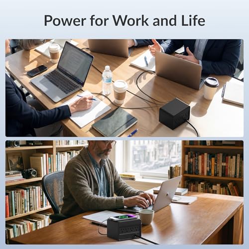 12-in-1 Desktop Modular Charging Station, 4 65W USB C Retractable Chargers with 33.5in Built-in Cables, ETL Surge Protector Charging Hub for Laptop, Phone, Tablet, Home Office Desk, Black - color: Black