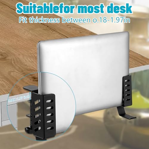 MAQUITA Desk Laptop Stand,No-Drill Desktop Mount,Hanging Holder for Desk - Clamp Storage for Laptops/Book/Keyboards/Headphone/Backpack Black