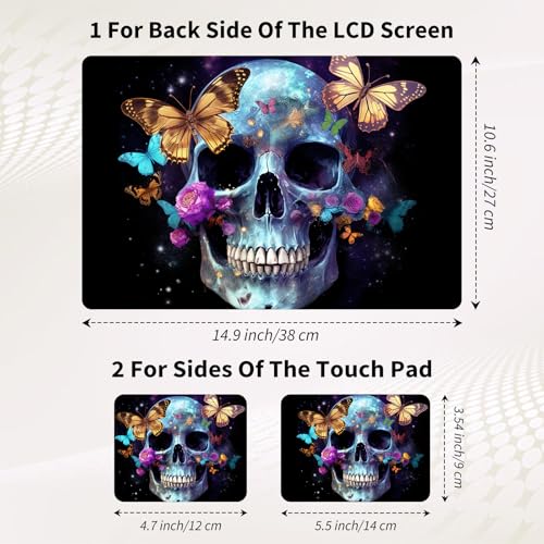 15.6 Inch Laptop Skin Sticker, Reusable Vinyl Cover Protector with 2 Wrist Pad Skins, Removable Waterproof Scratch-Resistant for 12-15.6 Inch Laptop Notebook,Skull Butterflies - color: Skull Butterflies