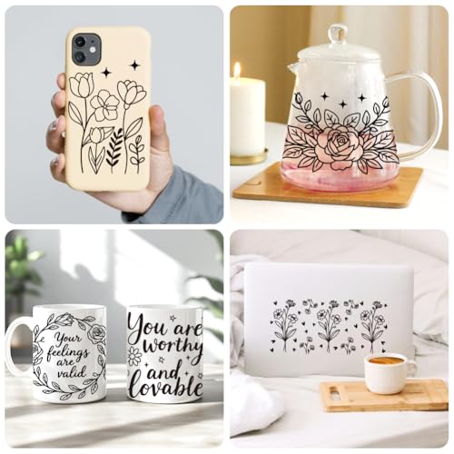 Black Line Flowers UV DTF Cup Wraps, 10 Sheets Transfer Sticker | Waterproof UV DTF Stickers, Custom Vinyl Decals for 16oz Coffee Cups Tumblers Bottles Mugs, DIY Gifts & Crafts - style: Black Line Flowers