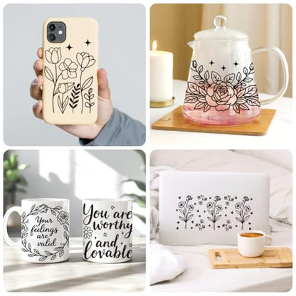 Black Line Flowers UV DTF Cup Wraps, 10 Sheets Transfer Sticker | Waterproof UV DTF Stickers, Custom Vinyl Decals for 16oz Coffee Cups Tumblers Bottles Mugs, DIY Gifts & Crafts - style: Black Line Flowers