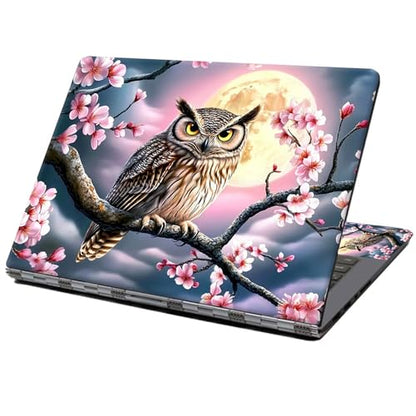 Laptop Skin Sticker Decal 12" 13" 13.3" 14" 15" 15.6",Waterproof Scratch Resistant Vinyl,Reusable Easy to Apply,for MacBook HP Dell Notebooks Netbooks Laptop,2 Wrist Pads,Cherry Blossom Owl - color: Cherry Blossom Owl