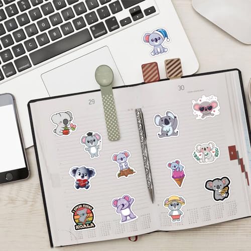 60pcs Cartoon Koala Stickers for Kids Journals,Lovely Aesthetic Vinyl Decals for Teens Laptops Water Bottle Suitcase Skateboard Phone Pad (Koala) - color: Koala