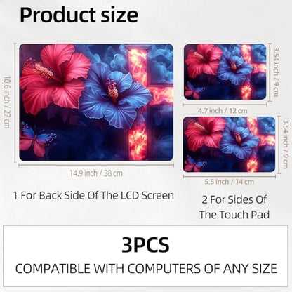 Blue Red Hibiscus Flower with Cross Universal Laptop Skin Sticker 3PCS, Protective Decal Trim-to-Fit 11.6" 13.3" 14" 15.6" Laptop Vinyl Cover, Removable Anti-Scratch Computer Decal Protector - color: Blue Red Hibiscus Flower with Cross
