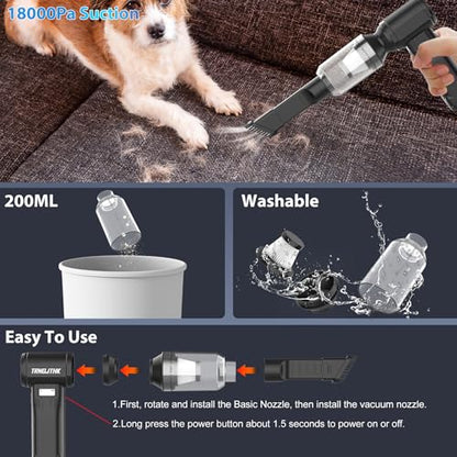 Cordless Compressed Air Duster, 10000mAh Rechargeable Electric Blower, 85m/s High-Speed Electronics Cleaner with Vacuum Kit for Keyboard, Computer, PC, Car Vent, Desk, Home