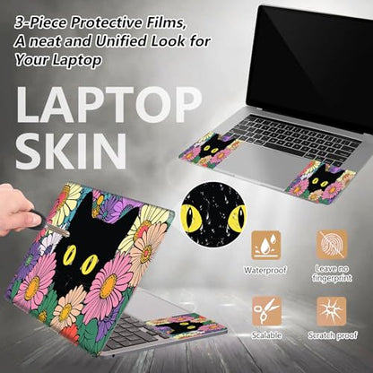 Laptop Skin Sticker for 12.1”-15.6“ Laptops (Fits 13”, 13.3”, 14”, 15”, 15.4”) | Protective Universal Reusable Vinyl Art Decal Cover | Waterproof & Scratch-Resistant-Black Cat in the Flowers - color: Black Cat in the Flowers
