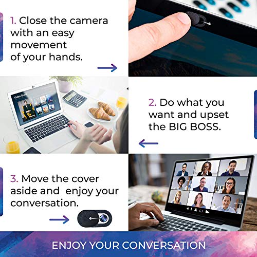 Webcam Covers Laptop Camera Cover Slide. Privacy Protector for Laptop, Tablet, iPаd, MаcBook, iPhоnе 8/7/6 Plus, iMас, Smartphone, Protection from Dust and Dirt. [8 pcs], Black (123)