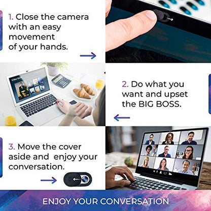 Webcam Covers Laptop Camera Cover Slide. Privacy Protector for Laptop, Tablet, iPаd, MаcBook, iPhоnе 8/7/6 Plus, iMас, Smartphone, Protection from Dust and Dirt. [8 pcs], Black (123)
