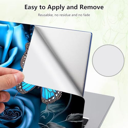 Laptop Skin Sticker Decal, Universal Reusable Vinyl Laptop Cover for 12" 13" 13.3" 14" 15" 15.4" 15.6" Notebook PC, Reusable Waterproof Scratch-Resistant with 2 Wrist Pads,Butterfly Blue Rose - color: Butterfly Blue Rose