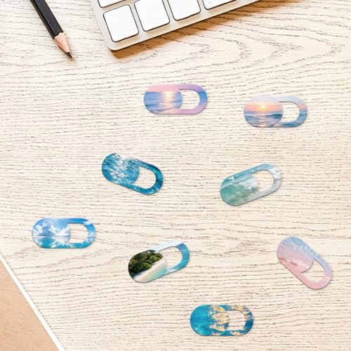 8Pcs 8 Styles Phone Front Camera Cover Slide Seascape 0.03 Inch Ultra Thin Webcam Cover for Mini PC Desktop Computer Tablet Notebook Plastic Durable Privacy Protectors for Home Office Use - color: Beach View