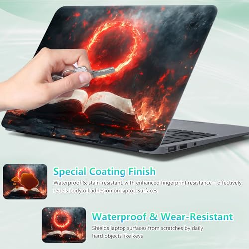 Laptop Skin Sticker Decal 12"-15.6" Universal Laptop/Notebook/Netbook Vinyl - Waterproof Scratch Resistant,Fits HP Dell Lenovo MacBook,2 Free Wrist Pads,Easy Apply & Remove,Fire Retro Book - color: Fire Retro Book