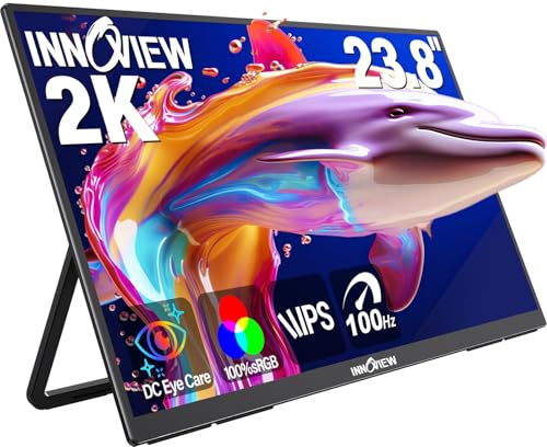 InnoView 23.8 Inch 2K 100Hz Large Portable Monitor ∆E<2 100% sRGB Fast IPS Portable Gaming Monitor QHD w/180° Adjustable Stand USB-C HDMI Laptop Monitor for PS5/4 Desktop MacBook Switch Xbox 2560X1440 - size: 23.8-Inch