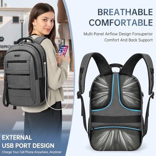 GMAK Travel Laptop Backpack for Men & Women Fits 15.6 Inch Notebook, Grey | Business Anti Theft Laptops Backpacks with USB Charging Port, Water Resistant Computer Bag for Travel Sports