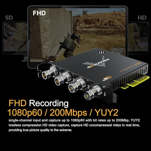 AVMATRIX PCIE Capture Card for PC, 4CH SDI with 1080P60 Ultra-Low Latency for Multi-Channel Live Streaming, Video Conferencing, Online Education, telemedicine Broadcasting on PC/Mac - color: PCIE-4CH SDI