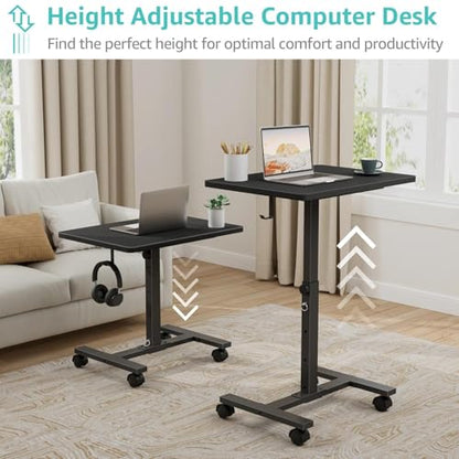 WINAZ Small Portable Laptop Rolling Desk - 24 Inch Mobile Computer Desk Adjustable Height with Wheels for Small Spaces Home Office, Kids Couch Desks Side End Table, Black - color: Black