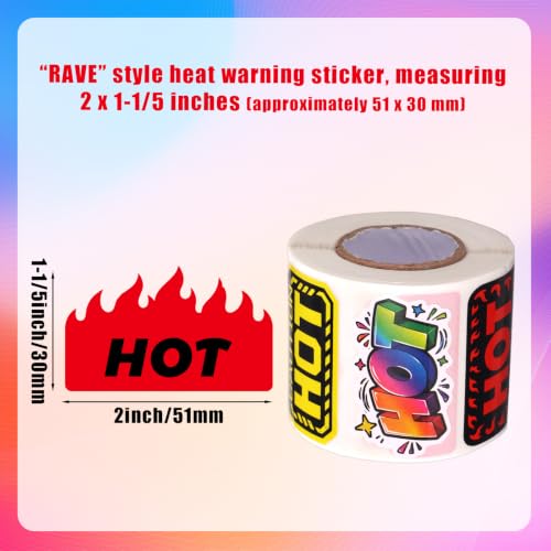 500pcs Rave Hot Stickers, HOT Theme Stickers (10 Styles) | Bold Flamed Shaped Stickers Labels for Rave Music Festivals Home Party & Food Labeling Restaurant Stores Supplies