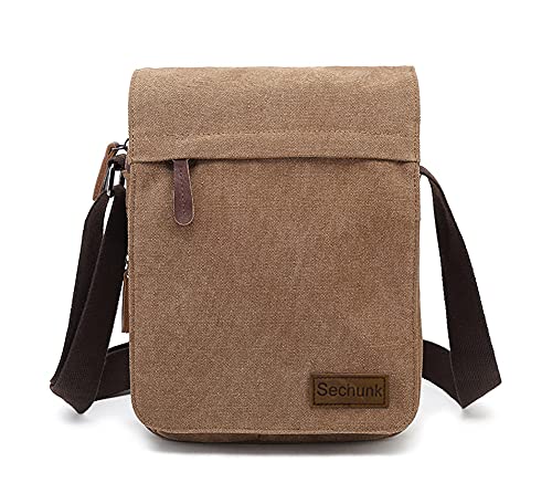 Sechunk Vintage Canvas Messenger Cross body bag Shoulder bag - color: M_coffee, size: Middle