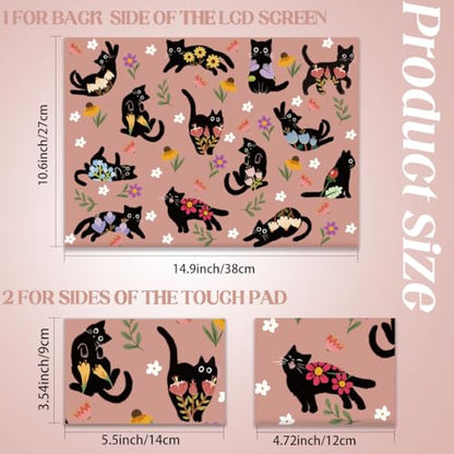 SUPERDANT Laptop Skin Sticker Black Cat Flowers Laptop Decals Personalized Universal Notebook Computer Wrap Vinyl Skin Stickers Cover Art Decal Removable 12-15.6 Inch Scratch-Resistant Gifts Pink