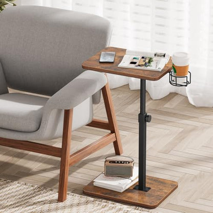 Giikin TV Tray Table, 360° Swivel Height Adjustable TV Trays for Eating on Couch,Sofa Armrest Side Table for Small Spaces Sofa Bed Dinner, Rustic Brown - color: Rustic Brown