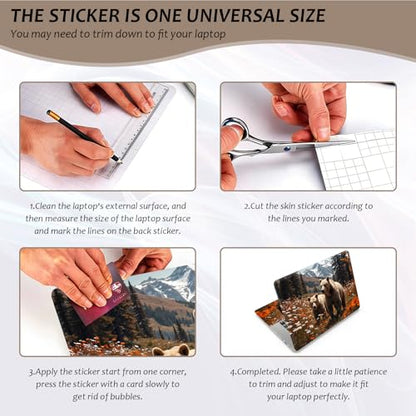 Laptop Skin 12.1-15.6 inch Removable Universal Reusable Laptop Sticker Decal,Waterproof No Residue Vinyl Cover,Scratch-Resistant Cuttable Full Wrap Sticker for Notebook, Wildflower Grizzly Bear - color: Wildflower Grizzly Bear