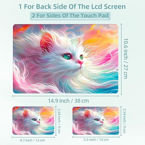 Universal Laptop Skin Decal, 3-Piece Vinyl Protector for 12 13 14 15.6" Notebook, Waterproof Anti-Scratch, Easy Trim & Bubble-Free Finish, Cat with Pink and Blue Fur - color: Cat with Pink and Blue Fur