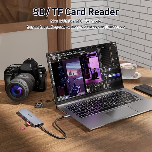 BENFEI USB C HUB 7-in-1 with HDMI(4K@60Hz,Certified), 100W Power Delivery, 3*USB 3.0, SD/TF Card Reader(160MB/s) Compatible with iPhone 15 Pro/Max, MacBook, iPad Pro, iMac, S23, XPS17 - color: Gray, size: 7-in-1