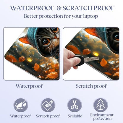 Universal Laptop Skin Sticker Decal,15.6 Inch Laptop Vinyl Cover for 13" 14" 15.6" Laptop,Scratch-Resistant Waterproof Protector Wrap,Reusable with Wrist Pads,Autumn Lantern Cat - color: Autumn Lantern Cat