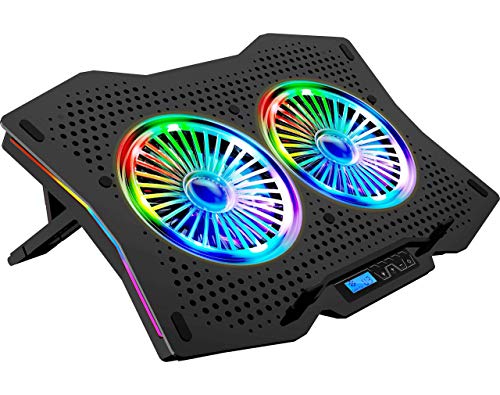 LETUSTO RGB Laptop Cooling Pad, Portable Laptop Cooler Stand for up to 17’’ Notebooks, 2 Fans with 17dBA and 2 USB Ports