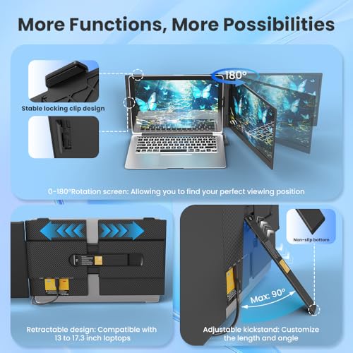 Hyangin Laptop Screen Extender 14-inch, 2026 Upgraded Ultra-Slim 1080P Laptop Monitor Extender, Ultra-Light Dual Screen Portable Monitor for 13-17.3" Laptops, Compatible with Windows/Mac/Linux/Chrome - style: Dual Screen
