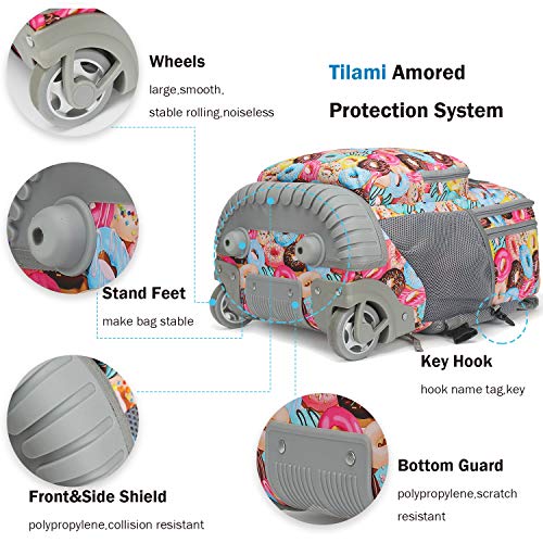 Tilami Rolling Backpack 18 inch Wheeled Backpack School College Student Travel Trip Boys and Girls - color: Doughnut