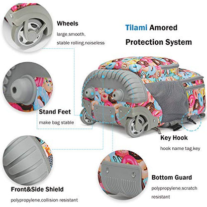 Tilami Rolling Backpack 19 inch with Lunch Bag Wheeled Laptop Backpack, Doughnut - color: Doughnut