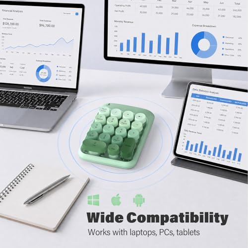 MOFII Wireless Number Pads, Colorful 2.4G Wireless 18 Keys Numeric Keypad Portable 10 Key Numpad for Financial Accounting, Laptop, PC, Computer, Notebook- Green Gradient - color: Green Gradient