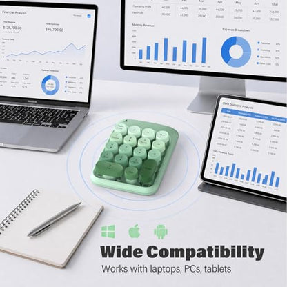 MOFII Wireless Number Pads, Colorful 2.4G Wireless 18 Keys Numeric Keypad Portable 10 Key Numpad for Financial Accounting, Laptop, PC, Computer, Notebook- Green Gradient - color: Green Gradient