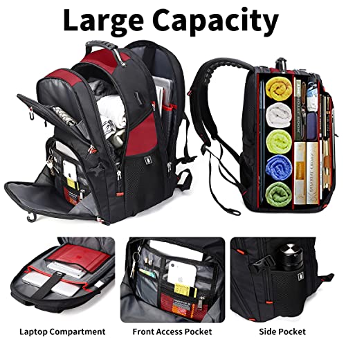 SHRRADOO Large Travel Laptop Backpack for Women, Work College Backpacks | Fit 17 Inch Laptops, with Combination Lock, Carry On Flight Approved, 50L Big Bags, Business Backpack High schoolbag - color: Red