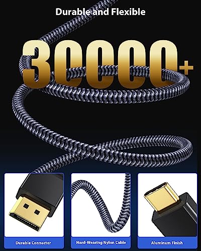 Maxonar VESA Certified USB C to DisplayPort 1.4, 8K 60Hz Thunderbolt 4/3 /USB4 to DP Cable 3.3FT/1M(4K 60Hz 144Hz 120Hz 2K 240Hz) 32.4Gbps HBR3 Alt Mode Adapter for Mac Studio, M2 M1 MacBook - Black | 32.4Gbps Uni-Directional Adapter Nylon Build HDCP, G-S
