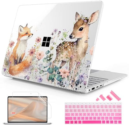 Mektron Case for 13.8" Microsoft Surface Laptop 8/7 (2026/2024) Surface Laptop 13.8 Inch Cover Fits Model 2036, Keyboard Cover +Screen Protector +Dust Plugs, Fox and Deer - color: Fox and Deer