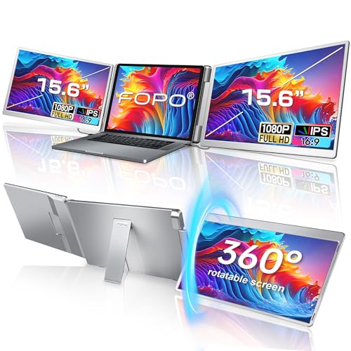 15.6 Triple Laptop Screen Extender, Left Screen 360° Rotation Laptop Monitor Extender, Plug and Play Triplp Monitor for 13-17" Laptops with USB-C/HDMI, for Windows/Mac(M1/M2/M3) Pro/Max - S10