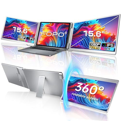 15.6 Triple Laptop Screen Extender, Left Screen 360° Rotation Laptop Monitor Extender, Plug and Play Triplp Monitor for 13-17" Laptops with USB-C/HDMI, for Windows/Mac(M1/M2/M3) Pro/Max - S10