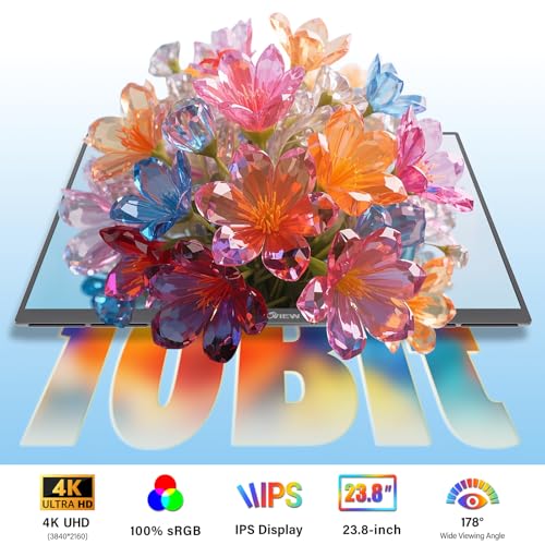 Innoview 23.8” 4K Large Portable Monitor, UHD (3840*2160) 100%sRGB IPS Speakers USB-C HDMI Work Home Second Monitor W/180°Adjustable Stand for Laptop, Desktop, Macbook, Phones, Tablet, PS5/4, Switch - size: 23.8 Inches