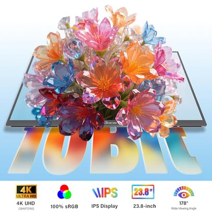 Innoview 23.8” 4K Large Portable Monitor, UHD (3840*2160) 100%sRGB IPS Speakers USB-C HDMI Work Home Second Monitor W/180°Adjustable Stand for Laptop, Desktop, Macbook, Phones, Tablet, PS5/4, Switch - size: 23.8 Inches