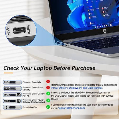 TobenONE USB C Laptop Docking Station Dual Monitor Plug and Play 7 USB Port | 2 HDMI+VGA, SD/microSD, Ethernet ,Audio, 65W Power Adapter,Dell/Lenovo/HP, for Home Office, Multi-Tasking Workflows