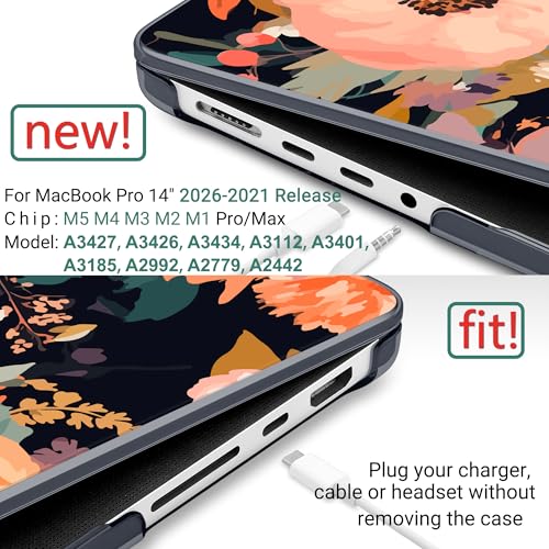 TWOLSKOO Compatible with MacBook Pro 14 inch Case M5 2026 2025-2021 Release M4 M3 M2 M1 Pro/Max Chip, Plastic Hard Shell & Keyboard Cover & USB C to USB Adapter & Screen Film, Bright Abstract Flower - color: Bright Abstract Flower