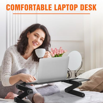 Extra Wide Adjustable Laptop Stand, Laptop Desk for 17inch Computer, Portable Aluminum Laptop Stand with Detachable Mouse Pad, Ergonomic Lap Desk for Bed Sofa Couch Office, Black