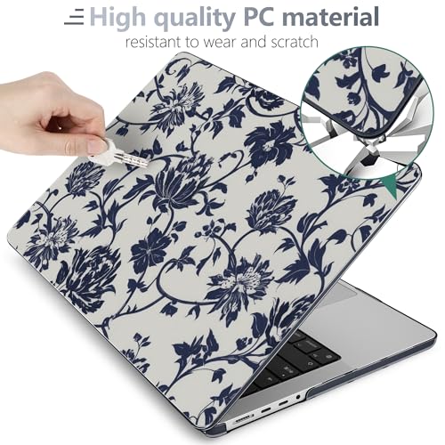 Batianda Case for New MacBook Pro 16 inch 2026 M5 2024 2023 2021 Release with M4 M3 M2 M1 Pro/Max Chip,Slim Lightweight Protective Shell Creative Pattern with Keyboard Cover Protector, Navy Flowers - color: Navy flowers