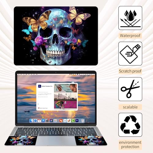 15.6 Inch Laptop Skin Sticker, Reusable Vinyl Cover Protector with 2 Wrist Pad Skins, Removable Waterproof Scratch-Resistant for 12-15.6 Inch Laptop Notebook,Skull Butterflies - color: Skull Butterflies