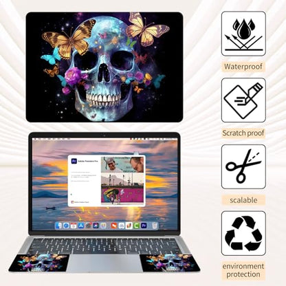 15.6 Inch Laptop Skin Sticker, Reusable Vinyl Cover Protector with 2 Wrist Pad Skins, Removable Waterproof Scratch-Resistant for 12-15.6 Inch Laptop Notebook,Skull Butterflies - color: Skull Butterflies