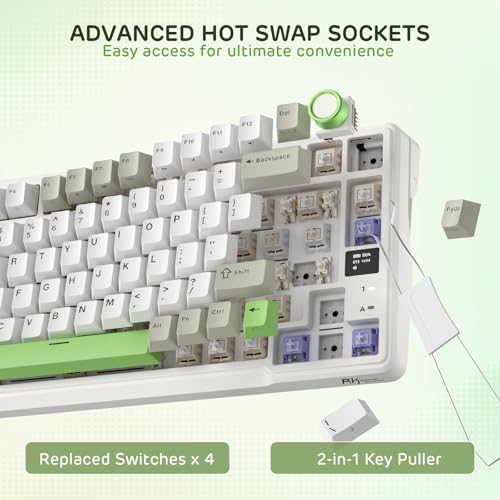 RK ROYAL KLUDGE L98 Wireless Mechanical Keyboard w/Southpaw Numpad | Left-Handed Gasket Gaming Keyboard with Knob, Tri-Mode 95% Hot Swappable Keyboard BT/2.4G/USB-C, Massive 8000mAh Battery - color: Lemon Green, size: Tactile Beige Switch